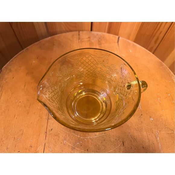 FEDERAL GLASS NORMANDIE BOUQUET & LATTICE YELLOW CREAMER - Picture 5 of 8